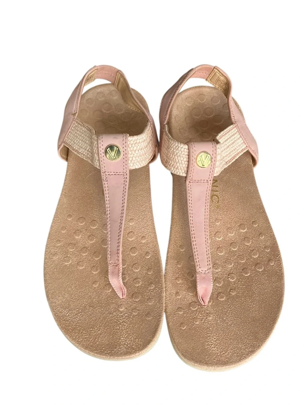 Vionic Brea Pink Leather Woven T-Strap Slingback Sandals Women 7.5 Arch Support
